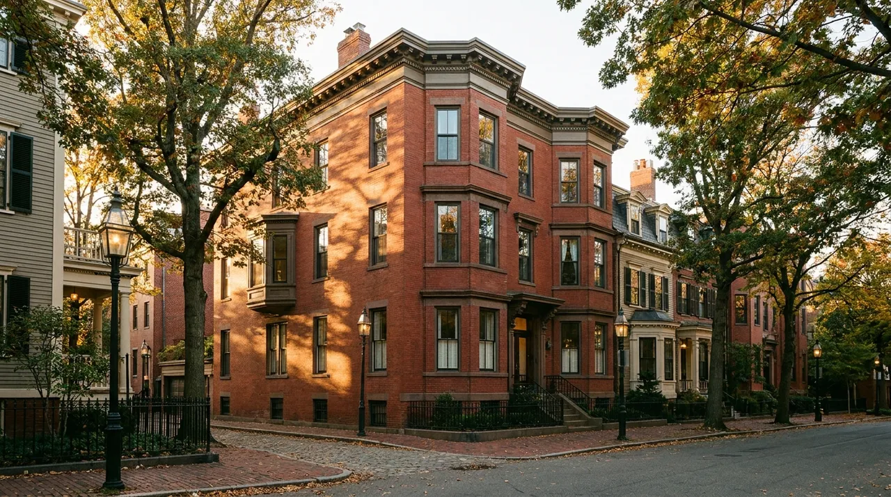 Property manager reviewing a rental application and lease documents in a Boston office